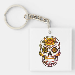 Yellow Rose Sugar Skull Keychain