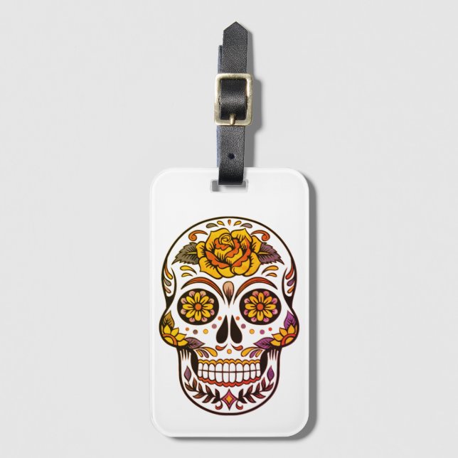Yellow Rose Sugar Skull Luggage Tag (Front Vertical)