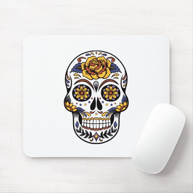 Yellow Rose Sugar Skull Mouse Pad (With Mouse)