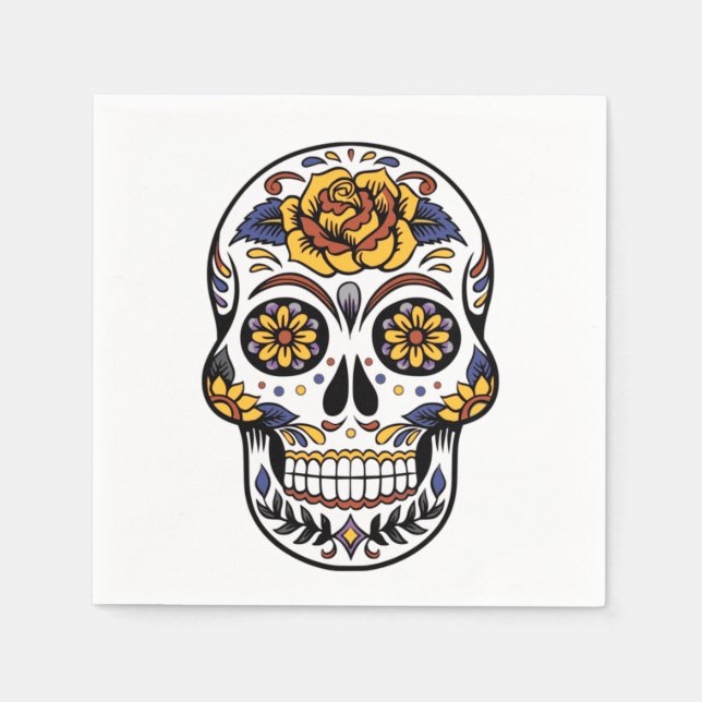 Yellow Rose Sugar Skull Napkin (Front)