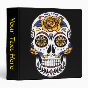 Yellow Rose Sugar Skull on Black Binder