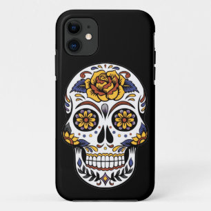 Yellow Rose Sugar Skull on Black iPhone 11 Case