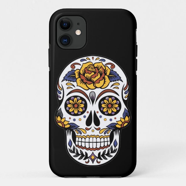 Yellow Rose Sugar Skull on Black Case-Mate iPhone Case (Back)