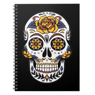 Yellow Rose Sugar Skull on Black Notebook