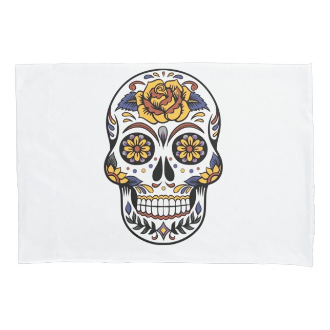 Yellow Rose Sugar Skull Pillow Case (Front)