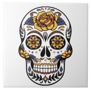 Yellow Rose Sugar Skull Placemat Tile
