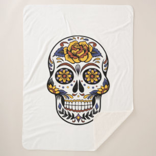 Yellow Rose Sugar Skull Sherpa Blanket