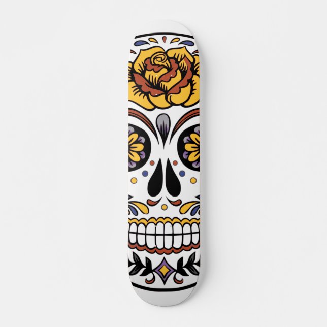 Yellow Rose Sugar Skull Skateboard (Front)
