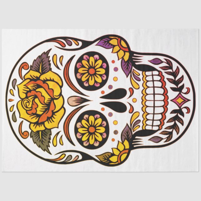 Yellow Rose Sugar Skull Tissue Paper (Front)
