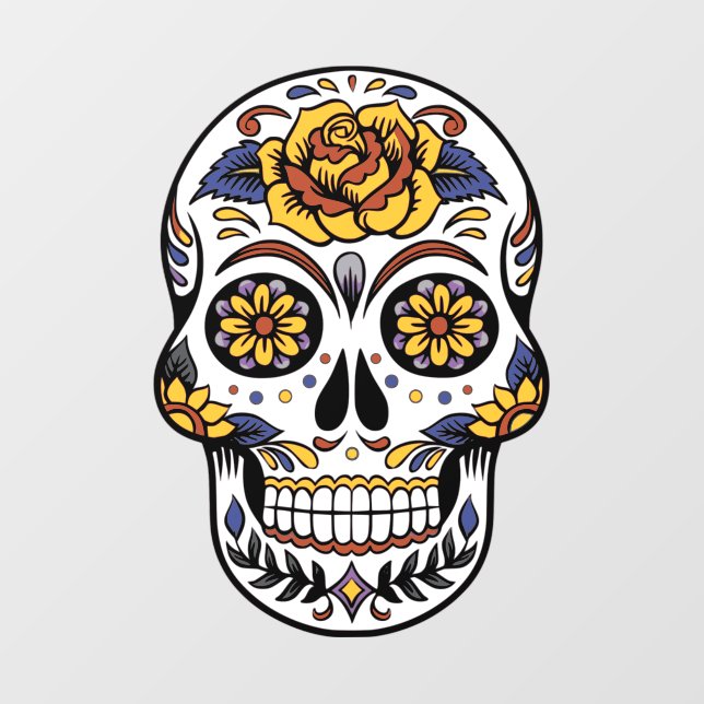 Yellow Rose Sugar Skull Window Cling (Sheet)