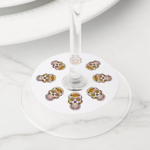 Yellow Rose Sugar Skull Wine Glass Tag