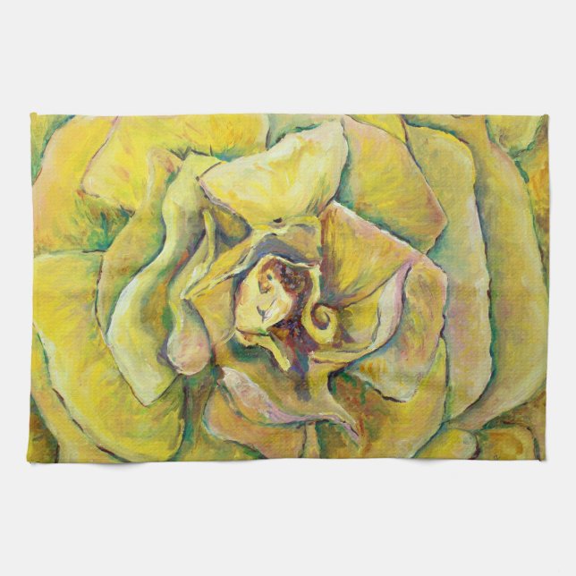 Yellow Rose Swirl Kitchen Towels (Horizontal)