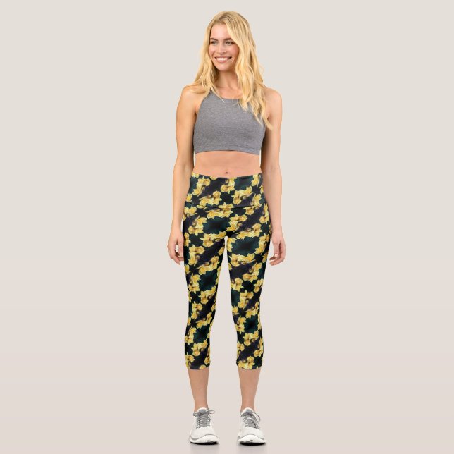 Yellow Rose Trio Abstract Pattern     Capri Leggings (Front)