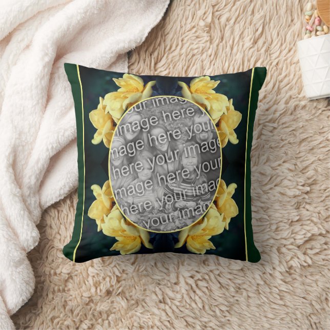 Yellow Rose Trio Frame Create Your Own Photo Throw Pillow (Blanket)