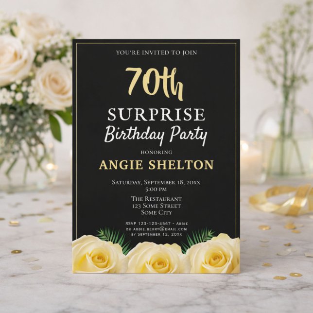 Yellow Rose Tropical 70th Surprise Birthday Party Invitation (Creator Uploaded)