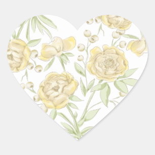 Yellow Rose Wedding Heart Sticker