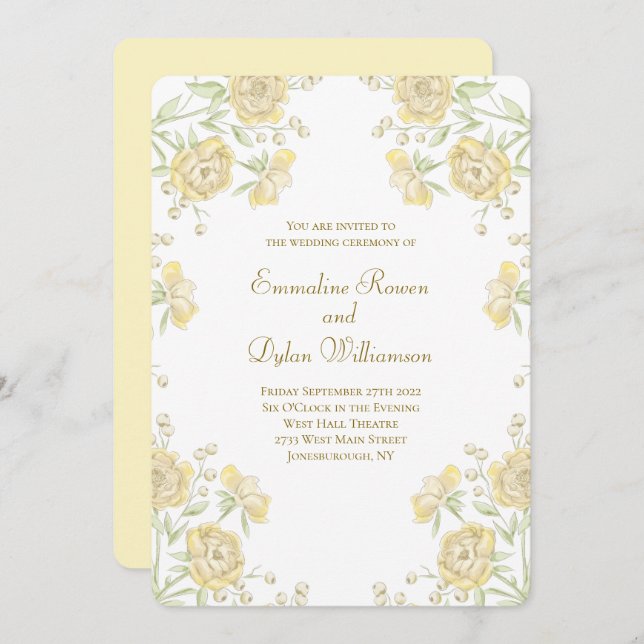 Yellow Rose Wedding Invitation (Front/Back)
