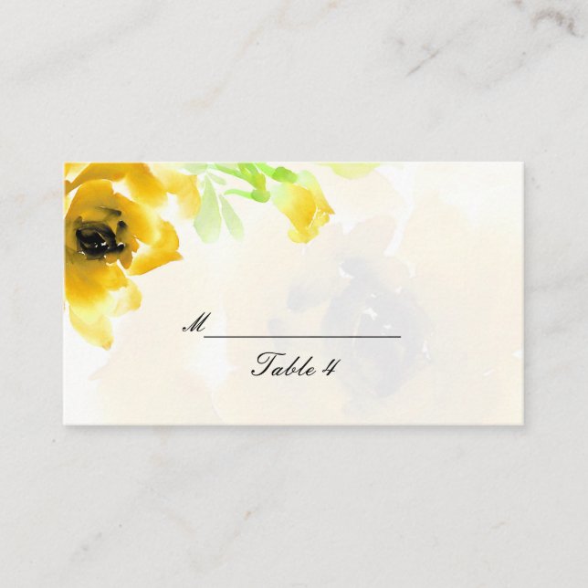Yellow Rose Wedding Place Cards (Front)