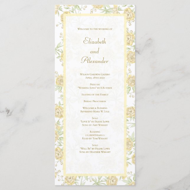 Yellow Rose Wedding Programs (Front)