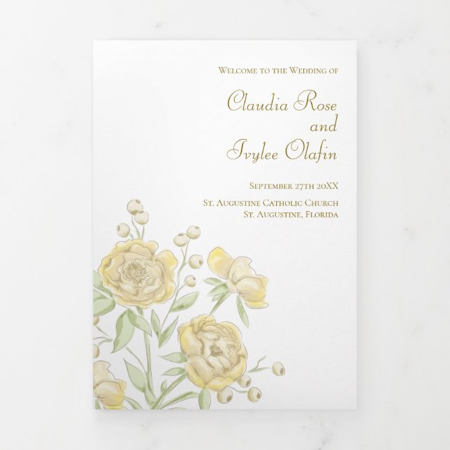 Yellow Rose Wedding Programs Tri-Fold Programme (Cover)
