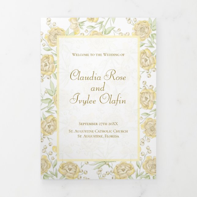 Yellow Rose Wedding Programs Tri-Fold Programme (Cover)