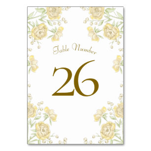 Yellow Rose Wedding Table Number