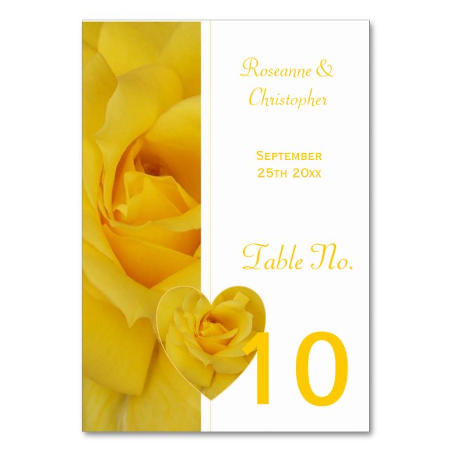 Yellow Rose Wedding Table Setting Number (Back)