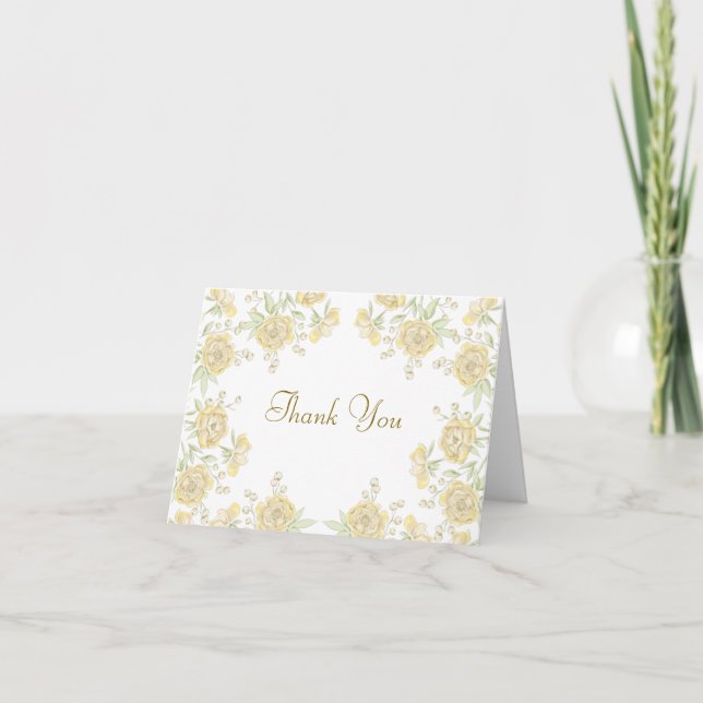 Yellow Rose Wedding Thank You Note Card (Front)