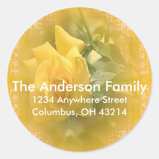 Yellow Rose with Design Return Address Stickers (Front)