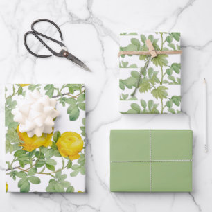 Yellow Rose with Green Leaves  Wrapping Paper Sheet
