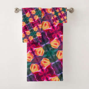 Yellow Rosebud Abstract Flower Art Painting     Bath Towel Set