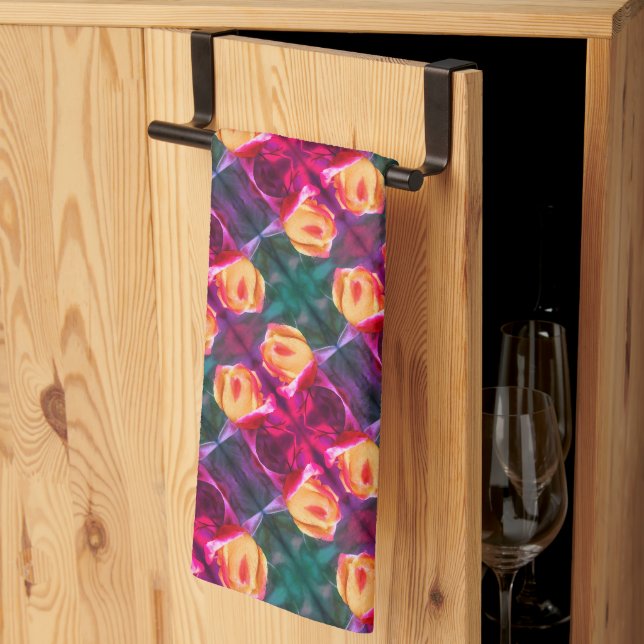 Yellow Rosebud Abstract Flower Art Painting       Kitchen Towel (Thirds Fold)