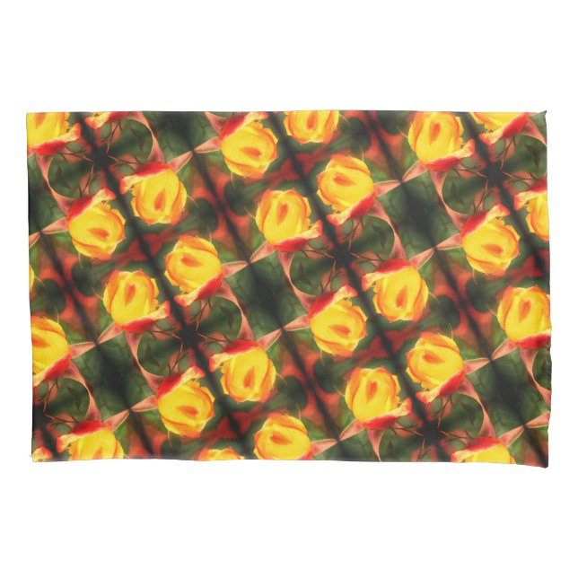 Yellow Rosebud Abstract Flower Art Painting  Pillowcase (Front)
