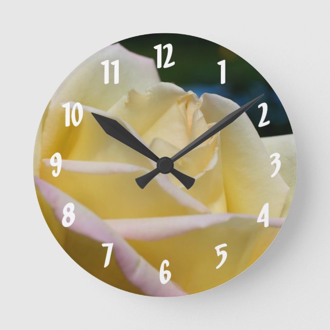 Yellow Rosebud Flower Round Clock (Front)