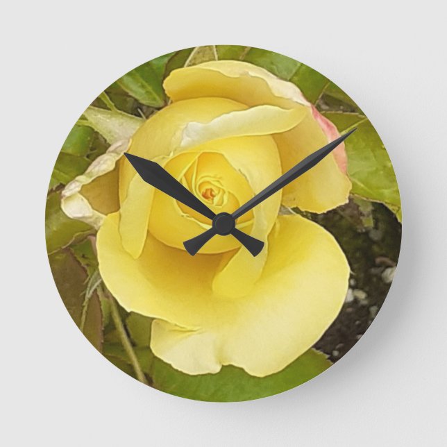 Yellow Rosebud Wall Clock (Front)