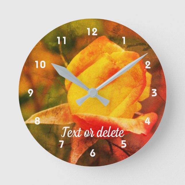 Yellow Rosebud With Red Highlights Abstract  Round Clock (Front)