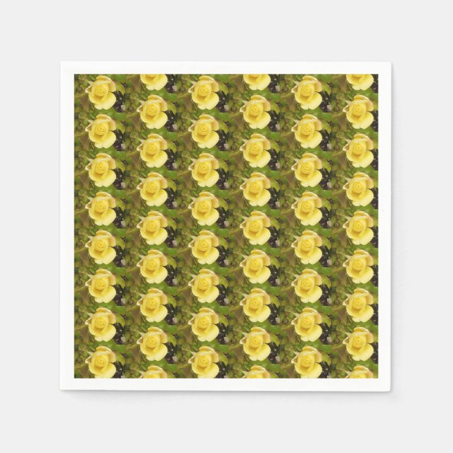 Yellow Rosebuds Paper Napkins (Front)