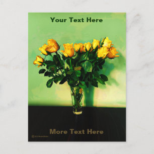 Yellow Roses Against A Green Wall Postcard