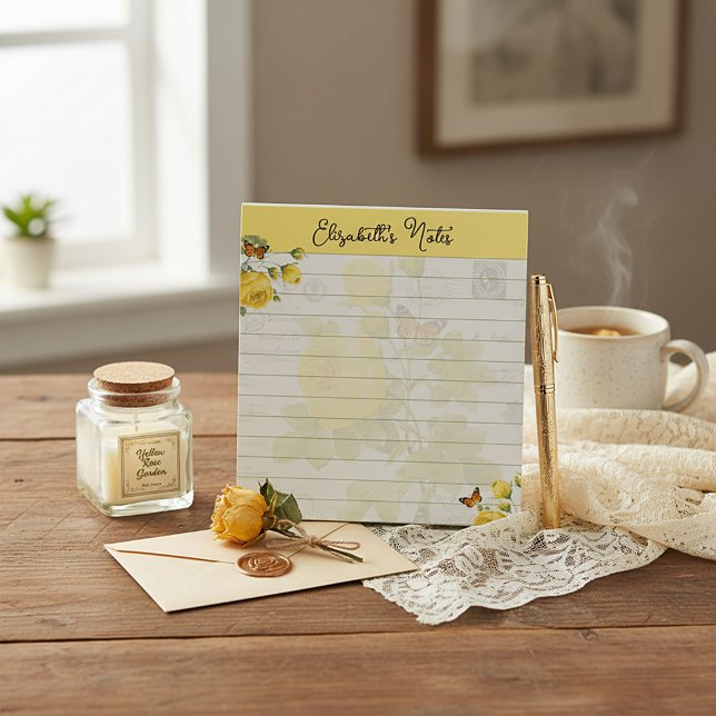 Yellow roses and butterflies personalized notepad (Creator Uploaded)
