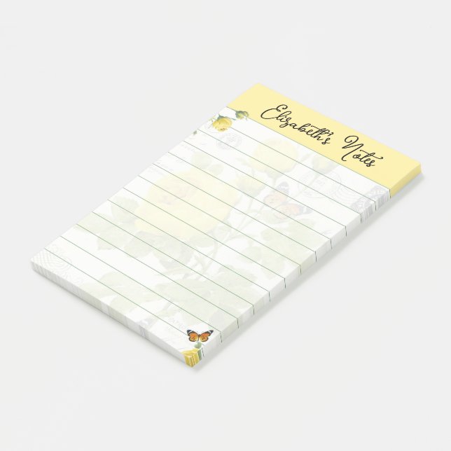 Yellow roses and butterflies personalized post-it notes (Angled)