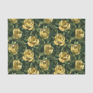 Yellow Roses and Green Stained Glass Effect Tissue Paper
