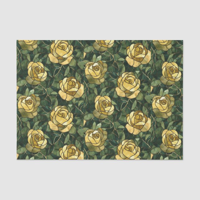 Yellow Roses and Green Stained Glass Effect Tissue Paper (Front)