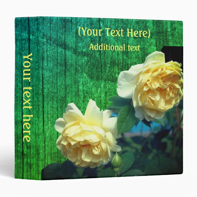 Yellow Roses Barnboard Floral Personalized Binder (Front/Spine)