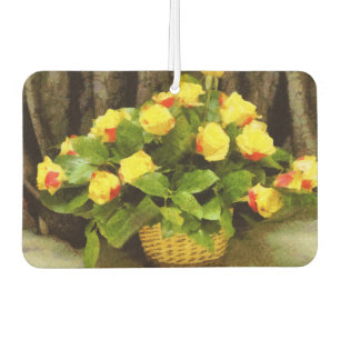 Yellow roses basket painting car air freshener
