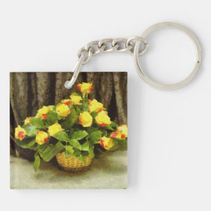 Yellow roses basket painting keychain
