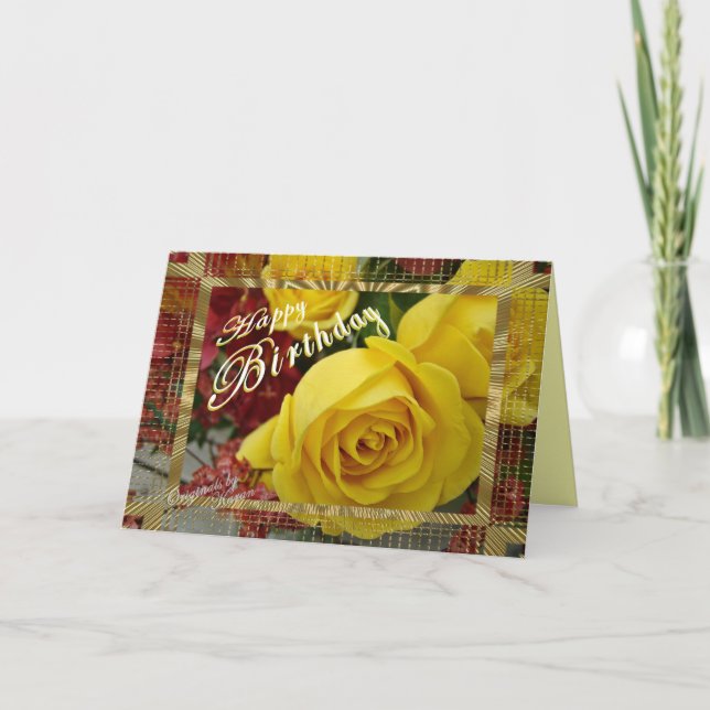 Yellow Roses Birthday-customize Card (Front)