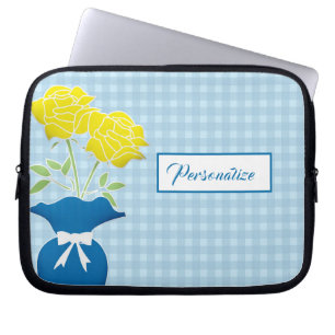 Yellow Roses Blue Vase Gingham Laptop Laptop Sleeve