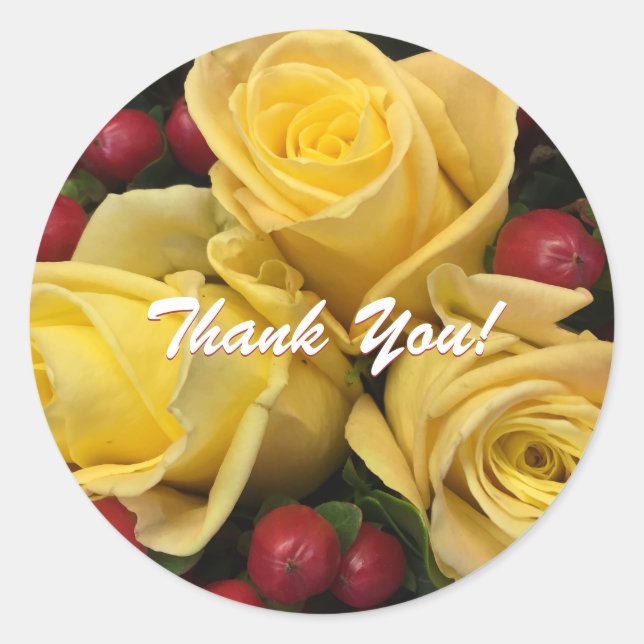 Yellow Roses Bouquet, Thank You! Classic Round Sti Classic Round Sticker (Front)
