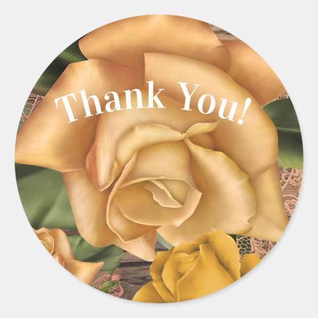 Yellow Roses & Country Rustic Wood Bridal Shower Classic Round Sticker (Front)