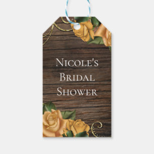 Yellow Roses & Country Rustic Wood Bridal Shower Gift Tags